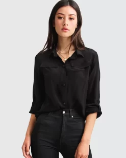 Belle & Bloom Eclipse Rolled Sleeve Blouse - Black Hot