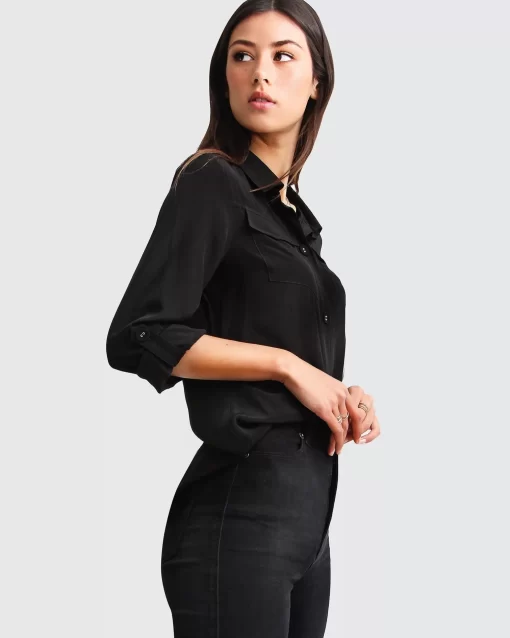 Belle & Bloom Eclipse Rolled Sleeve Blouse - Black Hot