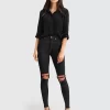 Belle & Bloom Eclipse Rolled Sleeve Blouse - Black Hot