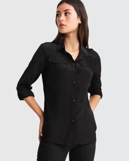 Belle & Bloom Eclipse Rolled Sleeve Blouse - Black Hot