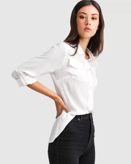 Belle & Bloom Eclipse Rolled Sleeve Blouse - Cream Fashion