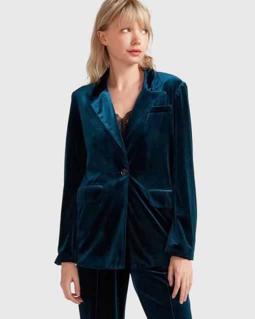 Belle & Bloom Eternity Velvet Blazer - Dark Teal Cheap