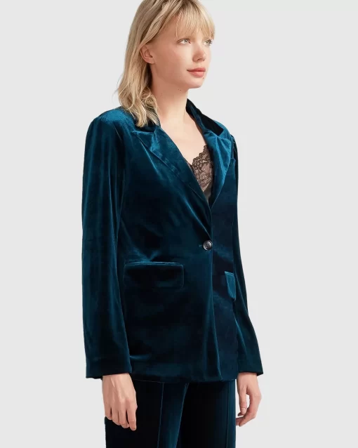 Belle & Bloom Eternity Velvet Blazer - Dark Teal Cheap