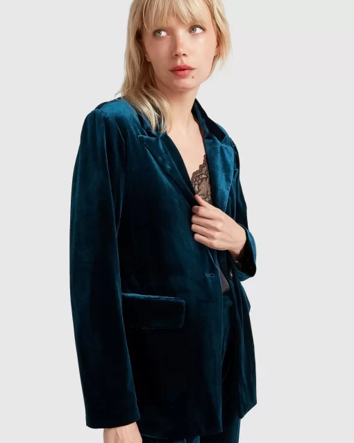 Belle & Bloom Eternity Velvet Blazer - Dark Teal Cheap