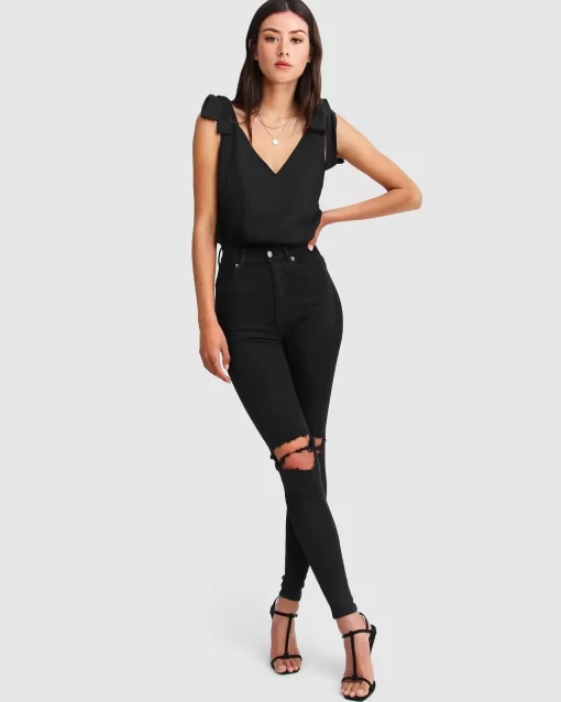 Belle & Bloom Feel For You V-Neck Top - Black Best Sale