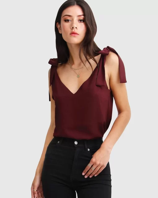 Belle & Bloom Feel For You V-Neck Top - Burgundy Hot