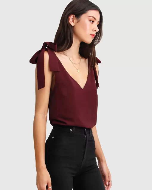 Belle & Bloom Feel For You V-Neck Top - Burgundy Hot