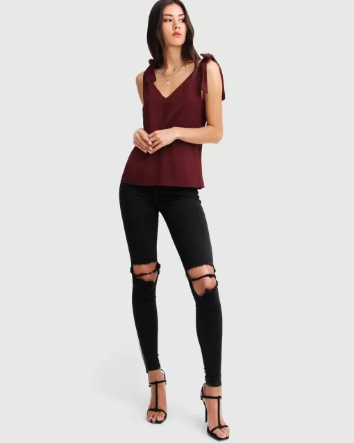 Belle & Bloom Feel For You V-Neck Top - Burgundy Hot