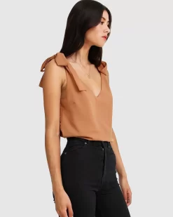 Belle & Bloom Feel For You V-Neck Top - Camel Sale