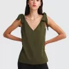 Belle & Bloom Feel For You V-Neck Top - Military Best