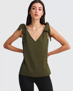 Belle & Bloom Feel For You V-Neck Top - Military Best