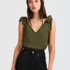 Belle & Bloom Feel For You V-Neck Top - Military Best