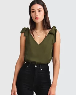 Belle & Bloom Feel For You V-Neck Top - Military Best