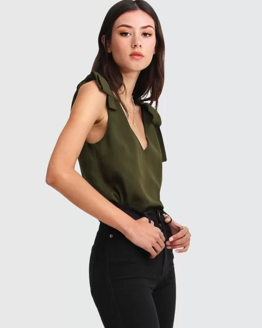 Belle & Bloom Feel For You V-Neck Top - Military Best