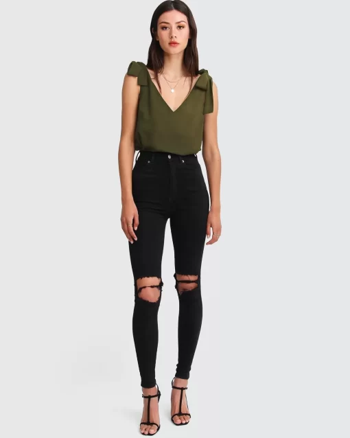 Belle & Bloom Feel For You V-Neck Top - Military Best