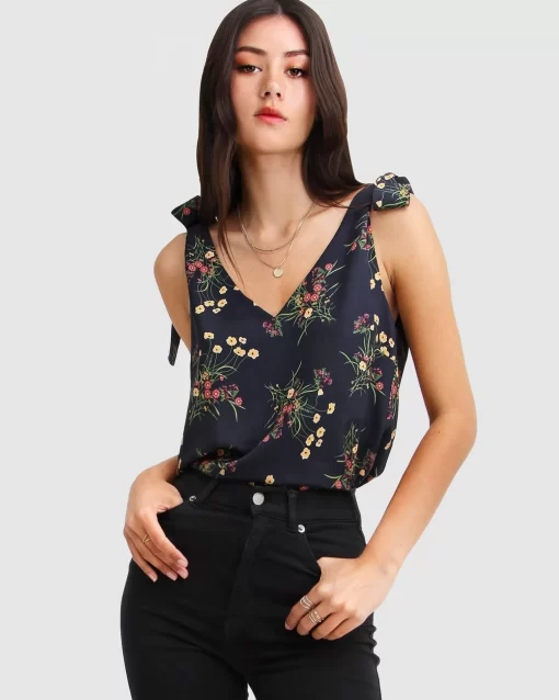 Belle & Bloom Feel For You V-Neck Top - Navy New