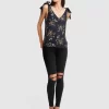 Belle & Bloom Feel For You V-Neck Top - Navy Fashion