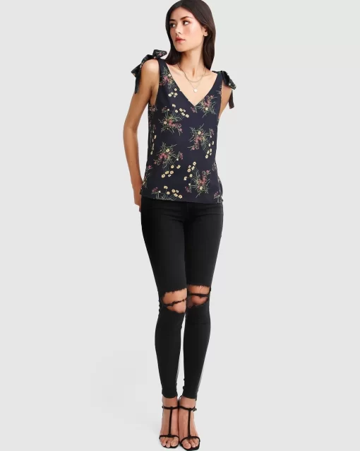 Belle & Bloom Feel For You V-Neck Top - Navy Fashion