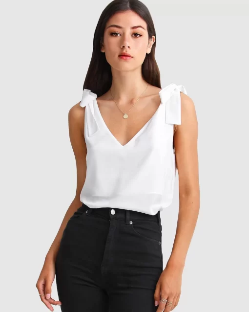 Belle & Bloom Feel For You V-Neck Top - White Fashion