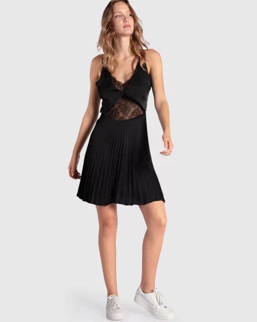 Belle & Bloom Feel It Still Lace Trim Mini Dress - Black Best