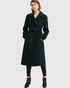 Belle & Bloom Front Runner Belted Coat - Dark Green Cheap