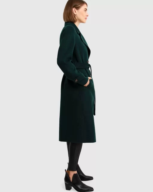 Belle & Bloom Front Runner Belted Coat - Dark Green Cheap