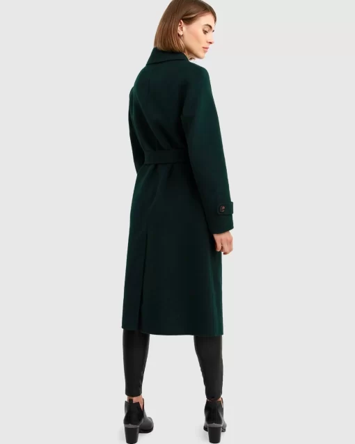 Belle & Bloom Front Runner Belted Coat - Dark Green Cheap