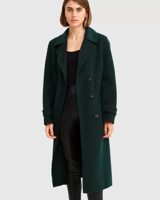 Belle & Bloom Front Runner Belted Coat - Dark Green Cheap