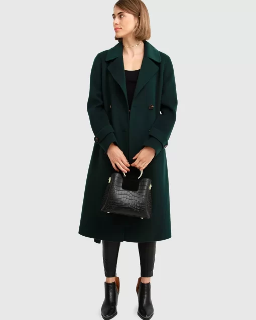 Belle & Bloom Front Runner Belted Coat - Dark Green Cheap