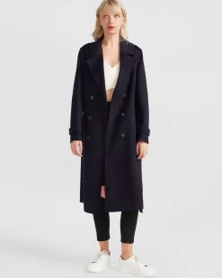 Belle & Bloom Front Runner Belted Coat - Navy Cheap