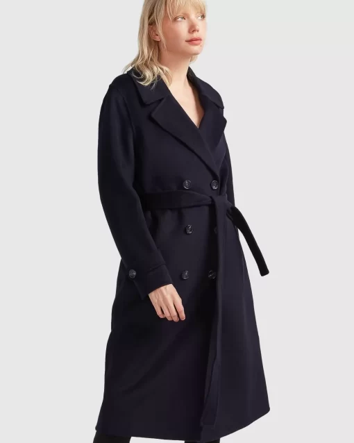 Belle & Bloom Front Runner Belted Coat - Navy Cheap