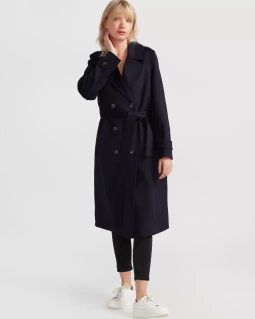 Belle & Bloom Front Runner Belted Coat - Navy Cheap