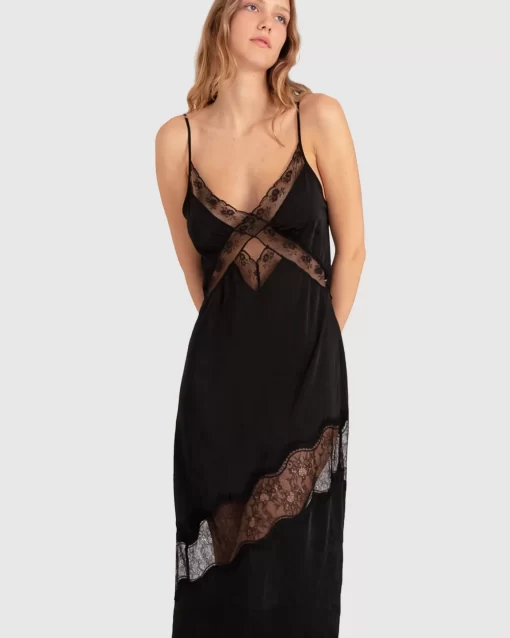 Belle & Bloom Heavenly Bodies Lace Slip Dress - Black Cheap