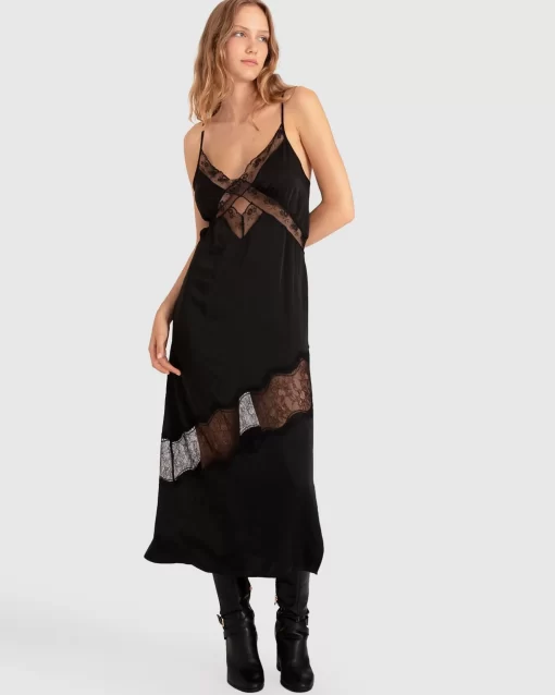 Belle & Bloom Heavenly Bodies Lace Slip Dress - Black Cheap