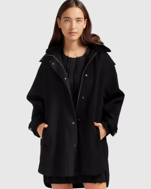 Belle & Bloom Heavy Hearted Detachable Hooded Coat - Black New