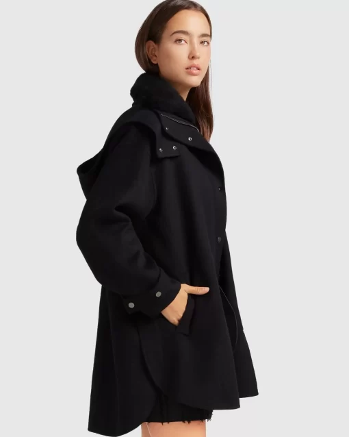 Belle & Bloom Heavy Hearted Detachable Hooded Coat - Black New