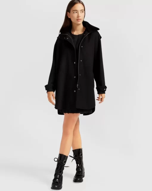 Belle & Bloom Heavy Hearted Detachable Hooded Coat - Black New