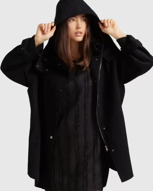 Belle & Bloom Heavy Hearted Detachable Hooded Coat - Black New