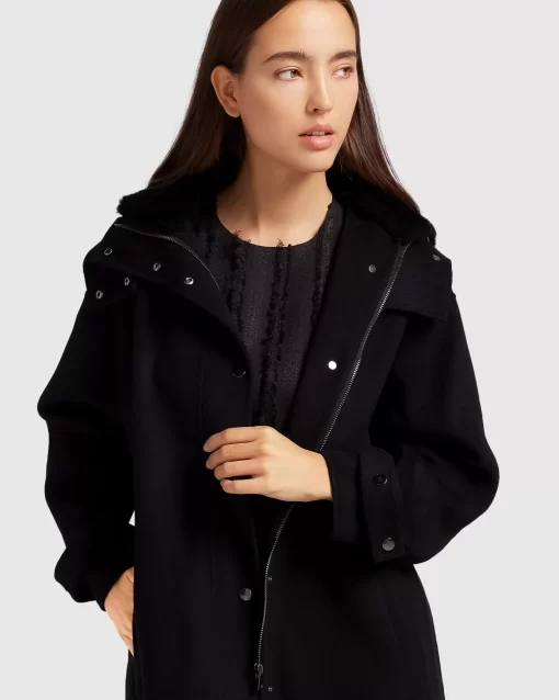 Belle & Bloom Heavy Hearted Detachable Hooded Coat - Black New