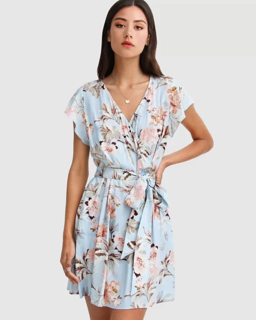 Belle & Bloom I'M The Star Wrap Dress - Light Blue Hot