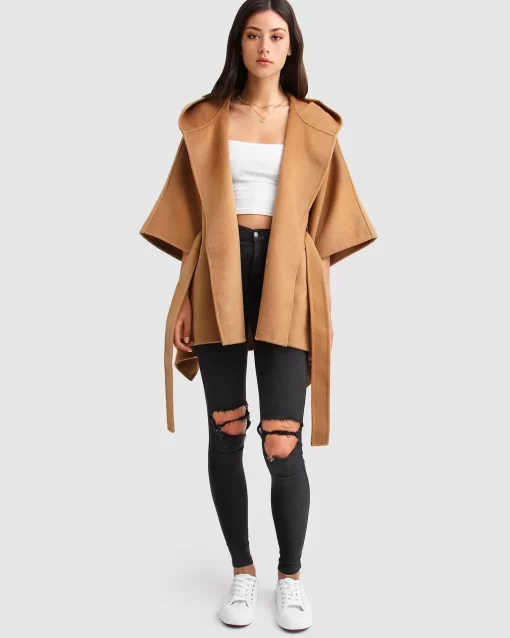 Belle & Bloom Jackson Landing Wool Blend Cape Coat - Dark Camel Sale