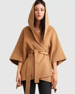 Belle & Bloom Jackson Landing Wool Blend Cape Coat - Dark Camel Sale