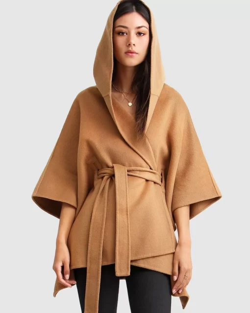 Belle & Bloom Jackson Landing Wool Blend Cape Coat - Dark Camel Cheap