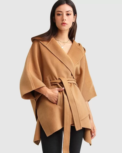 Belle & Bloom Jackson Landing Wool Blend Cape Coat - Dark Camel Sale