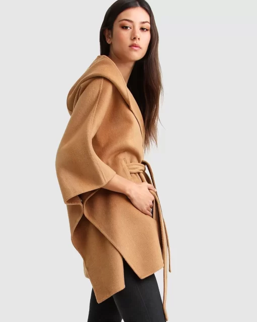 Belle & Bloom Jackson Landing Wool Blend Cape Coat - Dark Camel Sale