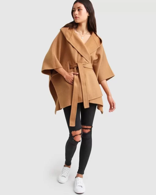 Belle & Bloom Jackson Landing Wool Blend Cape Coat - Dark Camel Sale