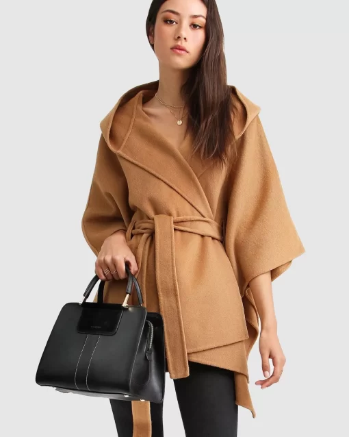 Belle & Bloom Jackson Landing Wool Blend Cape Coat - Dark Camel Sale