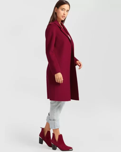 Belle & Bloom Jealousy Belted Wool Blend Coat - Magenta Clearance