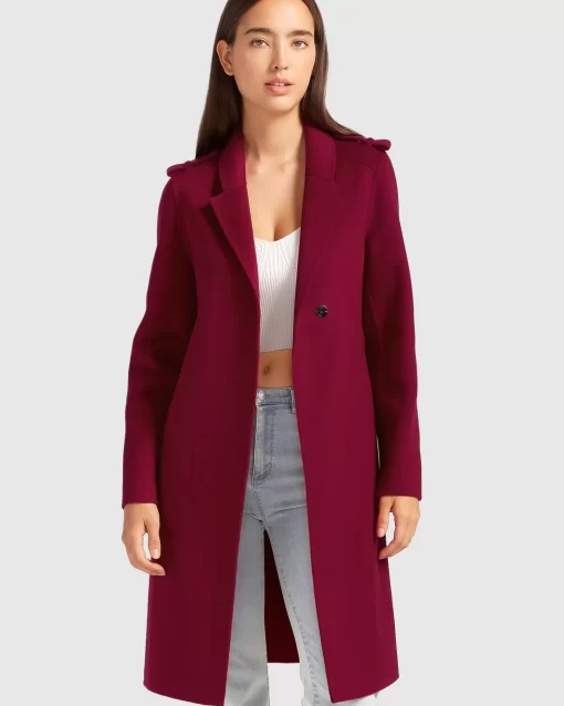 Belle & Bloom Jealousy Belted Wool Blend Coat - Magenta Clearance