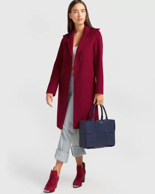 Belle & Bloom Jealousy Belted Wool Blend Coat - Magenta Clearance